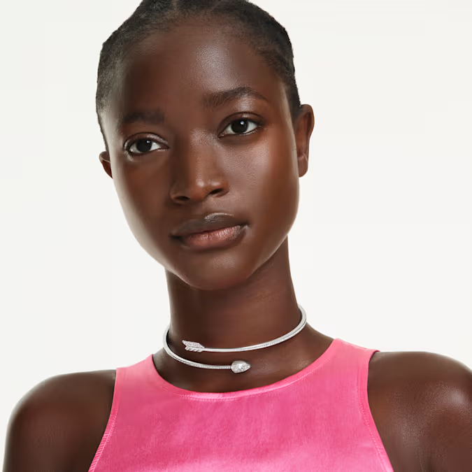 Idyllia choker Mixed cuts, Arrow, White, Rhodium plated