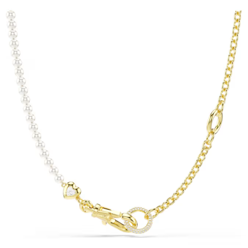 Idyllia necklace Crystal pearl, White, Gold-tone plated