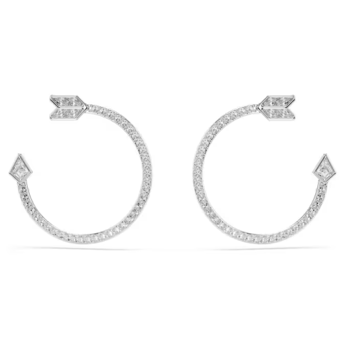 Idyllia hoop earrings Mixed cuts, Arrow, White, Rhodium plated