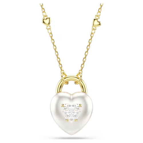 Idyllia pendant Mixed cuts, Heart, White, Gold-tone plated
