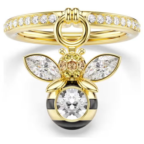 Idyllia motif ring Mixed cuts, Bee, Multicolored, Gold-tone plated