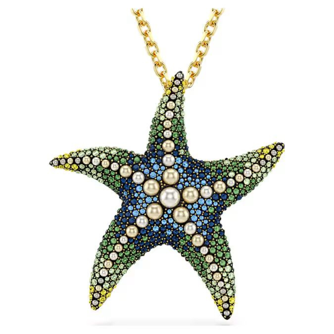 Idyllia pendant and brooch Crystal pearls, Starfish, Multicolored, Gold-tone plated