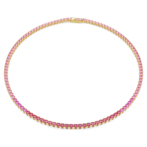 Matrix Tennis necklace Round cut, Pink, Gold-tone plated