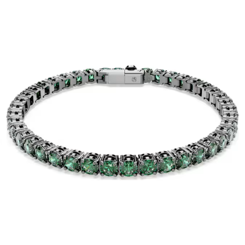 Matrix Tennis bracelet Round cut, Green, Ruthenium plated