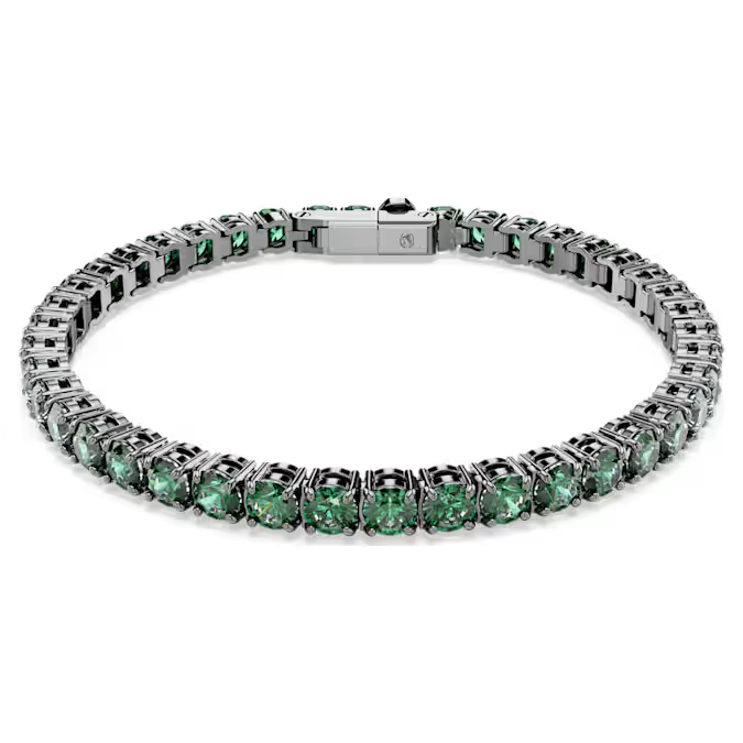 Matrix Tennis bracelet Round cut, Green, Ruthenium plated