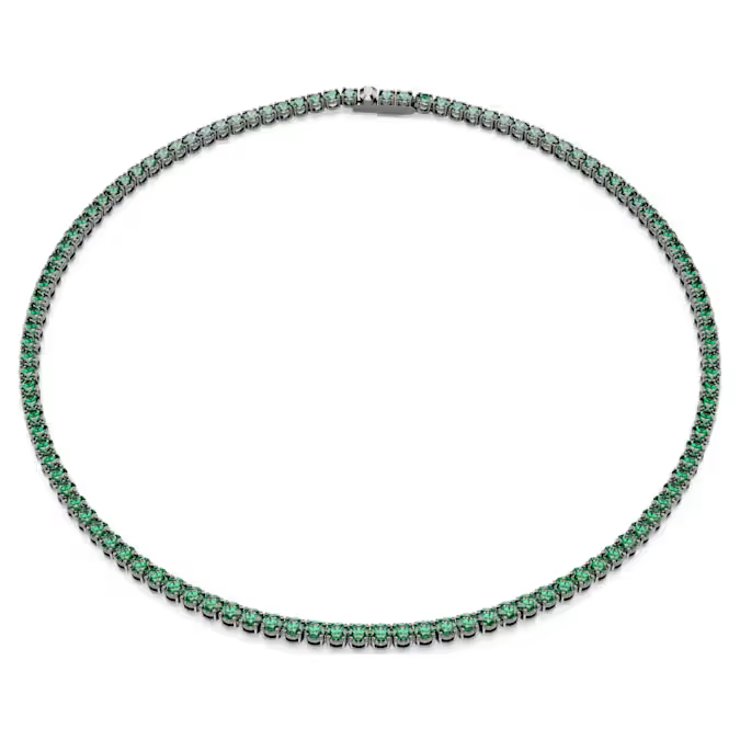 Matrix Tennis necklace Round cut, Green, Ruthenium plated