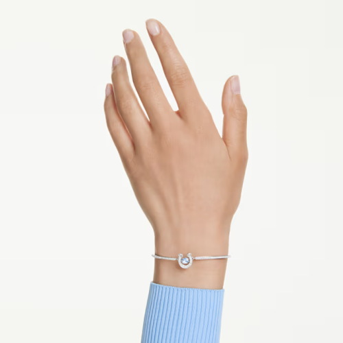 Symbolica bangle Round cut, Pavé, Horse shoe, Blue, Rhodium plated