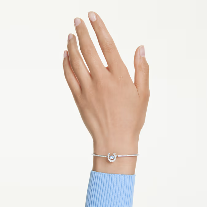 Symbolica bangle Round cut, Pavé, Horse shoe, Blue, Rhodium plated