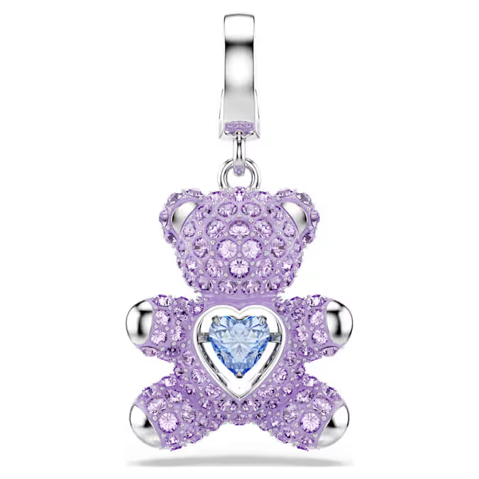 Idyllia charm Mixed cuts, Teddy, Purple, Rhodium plated