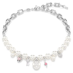 Idyllia necklace Crystal pearl, Mixed cuts, White, Rhodium plated