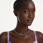 Matrix necklace Gradient of round cuts, Multicolored, Ruthenium plated