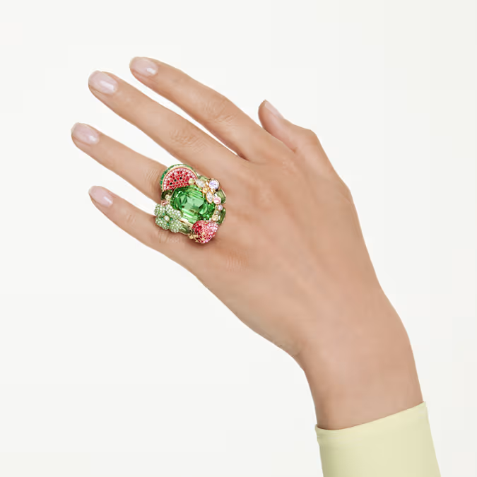 Idyllia motif ring Multicolored, Gold-tone plated