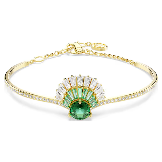 Idyllia bangle Mixed cuts, Shell, Green, Gold-tone plated