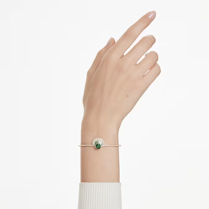 Idyllia bangle Mixed cuts, Shell, Green, Gold-tone plated