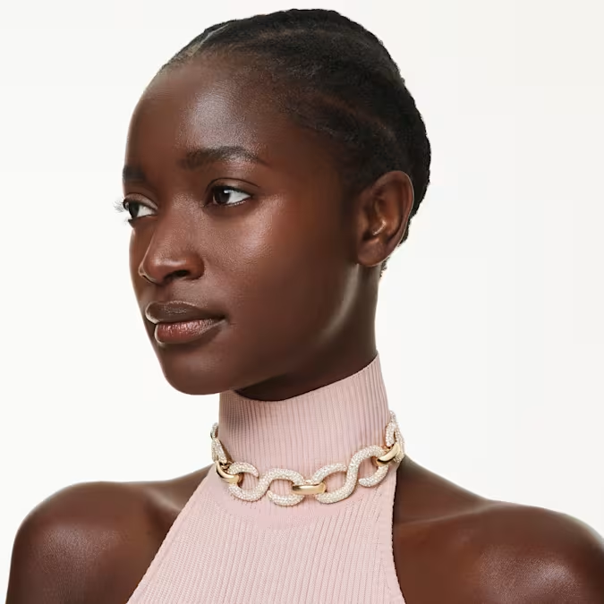 Dextera choker Round cut, White, Gold-tone plated