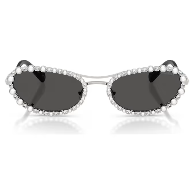 Sunglasses Oval shape, 2 in 1 clip-on, SK7044, Silver tone