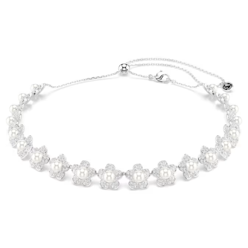 Ariana Grande x Swarovski choker, Crystal pearl, Round cut, White, Rhodium plated