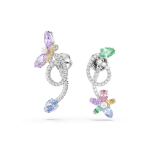 Ariana Grande x Swarovski drop earrings with ear jacket, Mixed cuts, Dragonfly, Flower, Multicolored, Rhodium plated