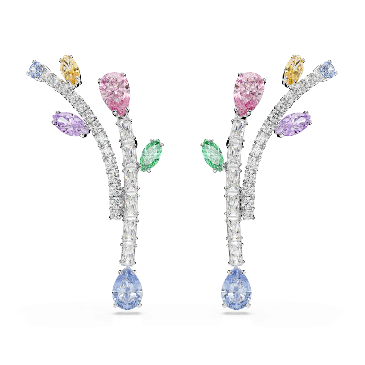 Ariana Grande x Swarovski drop earrings, Mixed cuts, Multicolored, Rhodium plated