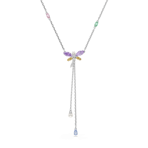 Ariana Grande x Swarovski Y necklace, Mixed cuts, Dragonfly, Multicolored, Rhodium plated
