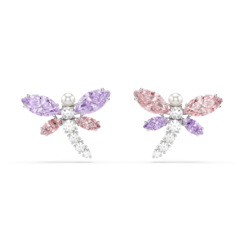 Ariana Grande x Swarovski stud earrings, Mixed cuts, Dragonfly, Multicolored, Rhodium plated
