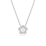 Ariana Grande x Swarovski pendant Crystal Pearl, Round cut, Flower, White, Rhodium plated