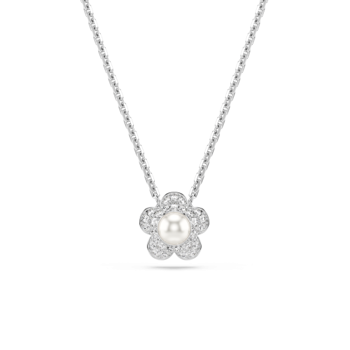 Ariana Grande x Swarovski pendant Crystal Pearl, Round cut, Flower, White, Rhodium plated