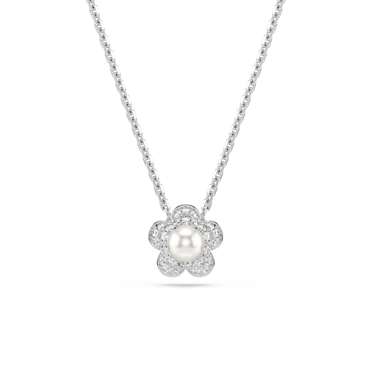 Ariana Grande x Swarovski pendant Crystal Pearl, Round cut, Flower, White, Rhodium plated