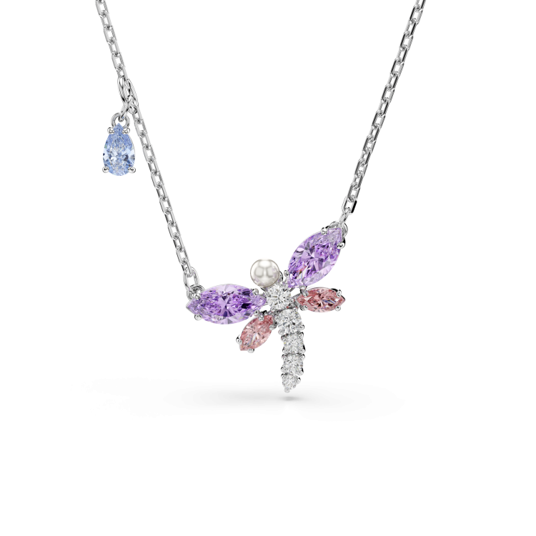 Ariana Grande x Swarovski pendant, Mixed cuts, Dragonfly, Multicolored, Rhodium plated