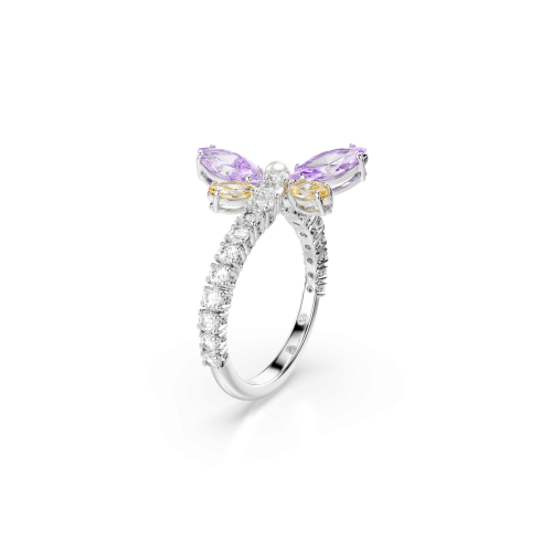 Ariana Grande x Swarovski motif ring, Mixed cuts, Dragonfly, Multicolored, Rhodium plated