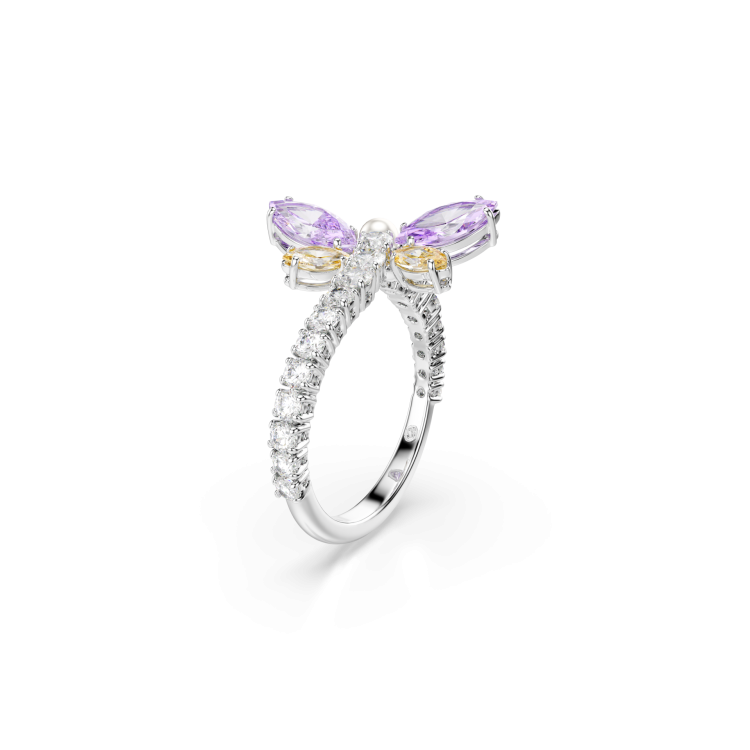 Ariana Grande x Swarovski motif ring, Mixed cuts, Dragonfly, Multicolored, Rhodium plated