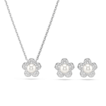 Ariana Grande x Swarovski set, Crystal pearl, Round cut, Flower, White, Rhodium plated