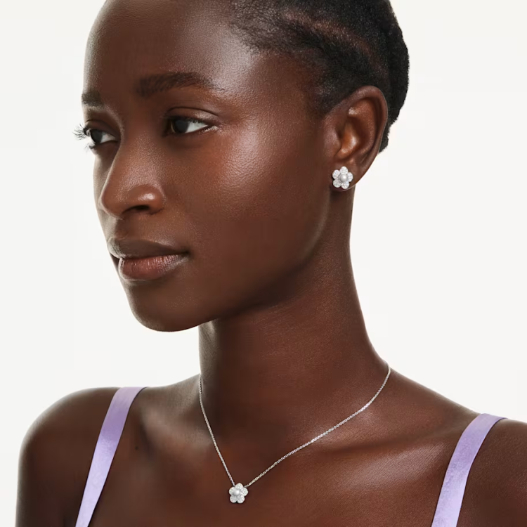 Ariana Grande x Swarovski set, Crystal pearl, Round cut, Flower, White, Rhodium plated