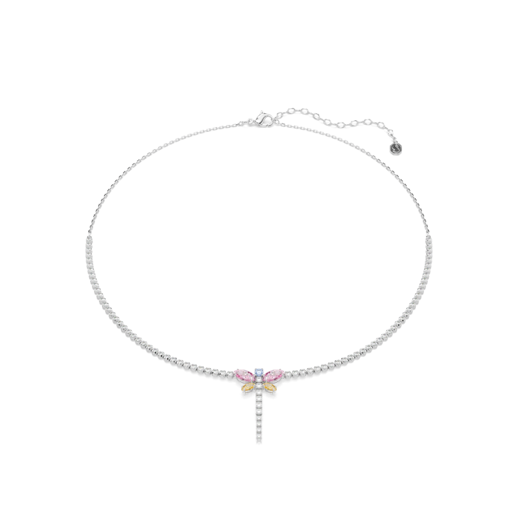 Ariana Grande x Swarovski Tennis Y necklace, Mixed cuts, Dragonfly, Multicolored, Rhodium plated