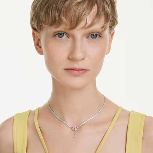 Ariana Grande x Swarovski Tennis Y necklace, Mixed cuts, Dragonfly, Multicolored, Rhodium plated