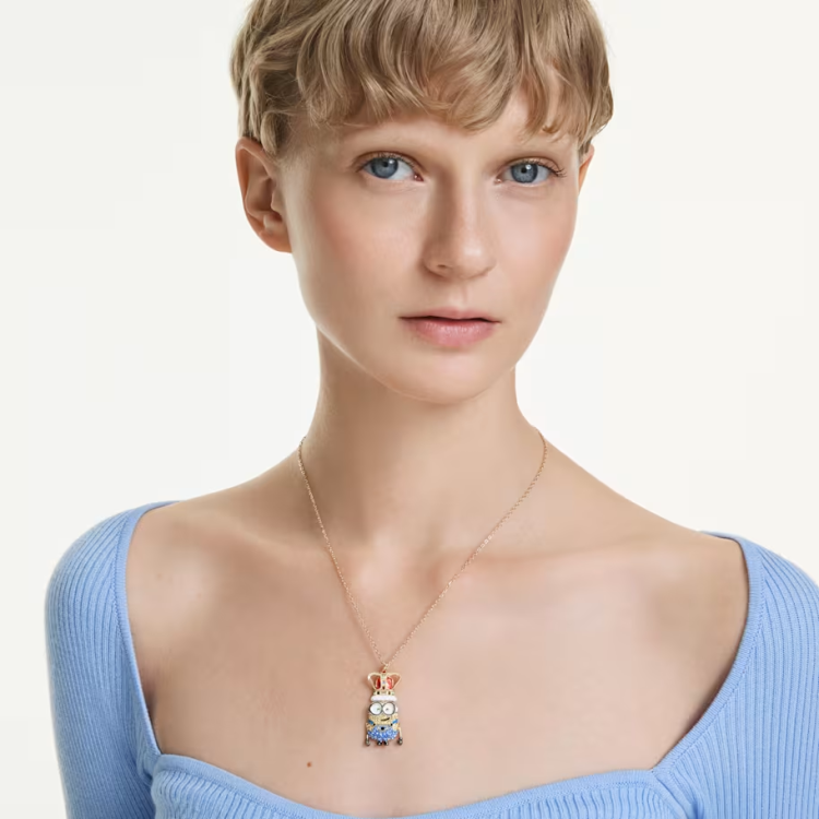 Minions King Bob pendant Pavé, Multicolored, Gold-tone plated