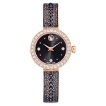 Matrix pearl bangle watch Swiss Made, Crystal bracelet, Black, Rose gold-tone finish