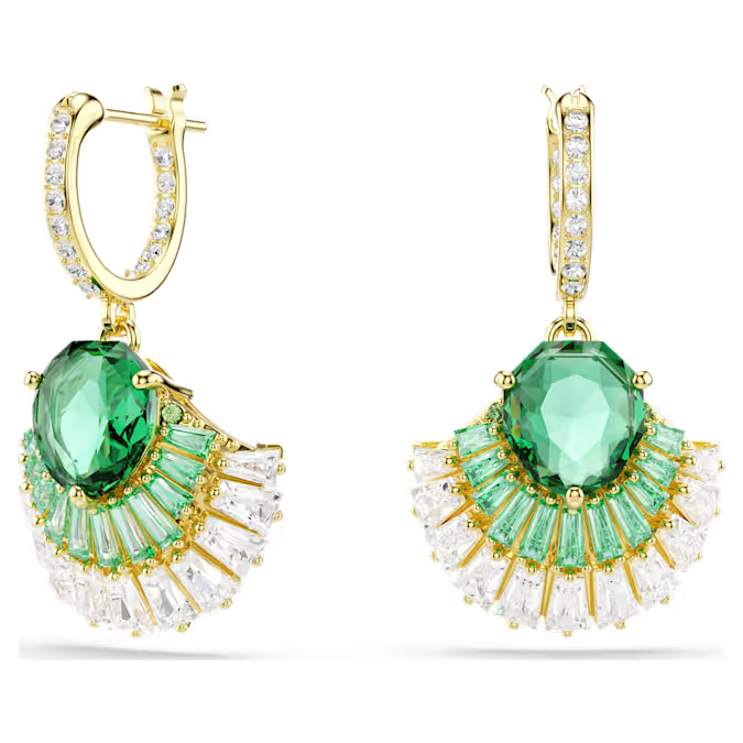 Idyllia drop earrings Mixed cuts, Shell, Green, Gold-tone plated