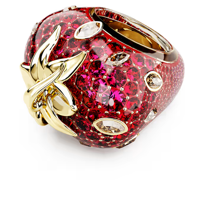 Idyllia motif ring Mixed cuts, Strawberry, Red, Gold-tone plated