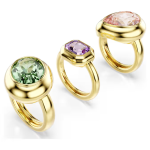 Gema motif ring Set (3), Multicolored, Gold-tone plated