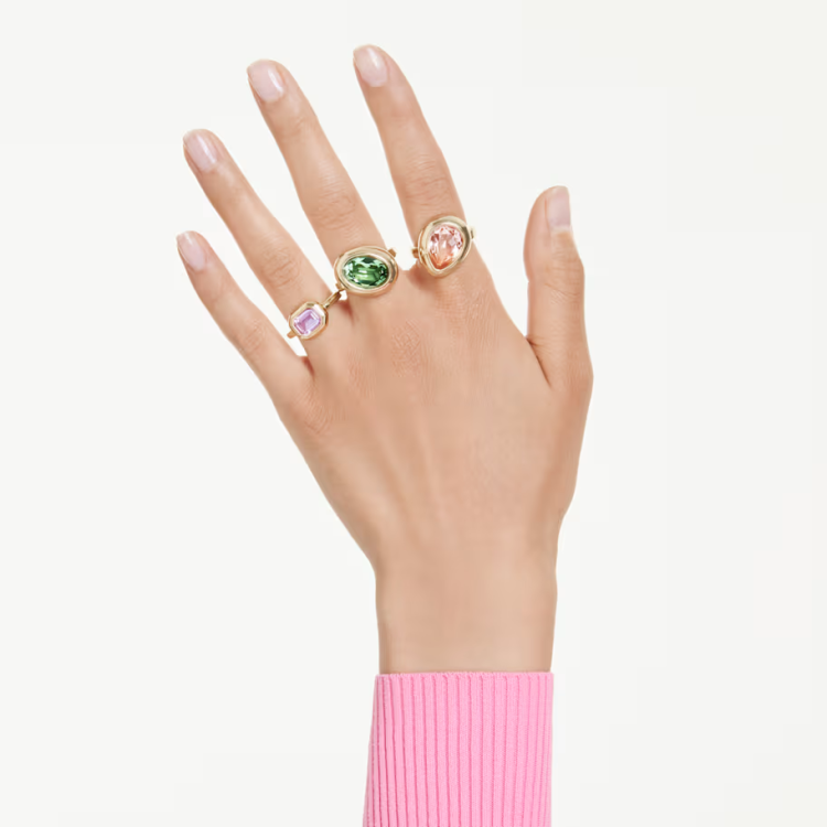 Gema motif ring Set (3), Multicolored, Gold-tone plated