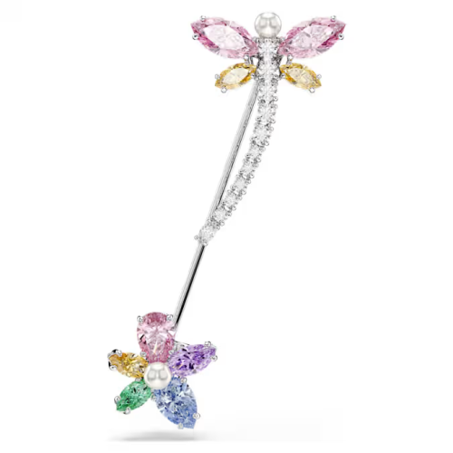 Ariana Grande x Swarovski brooch Mixed cuts, Dragonfly, Multicolored, Rhodium plated