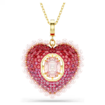 Idyllia pendant Mixed cuts, Heart, Pink, Gold-tone plated