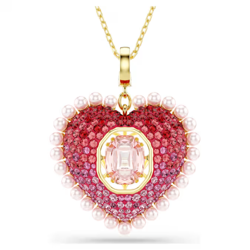 Idyllia pendant Mixed cuts, Heart, Pink, Gold-tone plated
