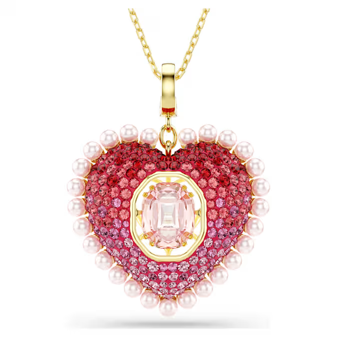 Idyllia pendant Mixed cuts, Heart, Pink, Gold-tone plated