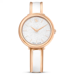 Crystalline bangle watch Swiss Made, Metal bracelet, White, Rose gold-tone finish