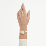 Crystalline bangle watch Swiss Made, Metal bracelet, White, Rose gold-tone finish