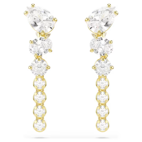 Mesmera drop earrings Mixed cuts, White, 18K gold finish