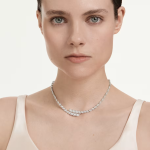 Mesmera necklace Marquise cut, White, Rhodium plated