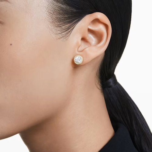 Una stud earrings Round cut, Gold tone, Gold-tone plated